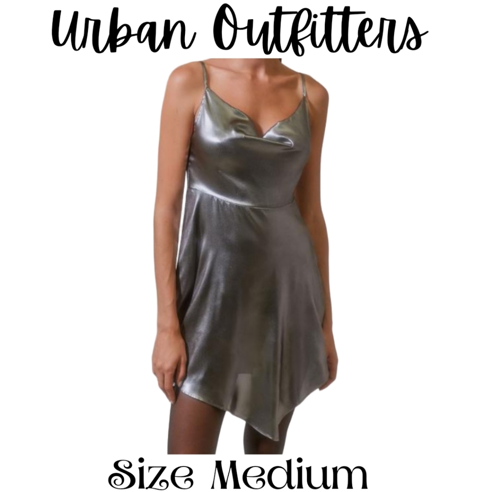 Urban Outfitters Mallory Metallic Asymmetrical Slip Dress